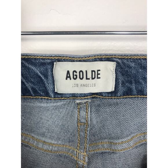 AGOLDE Nico High Rise Button Fly Denim Jeans Slim Frayed Hem Capsule Minimalist - Picture 7 of 13